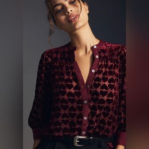 EUC Maeve velvet burnout blouse from Anthropologie. Hearts ❤️